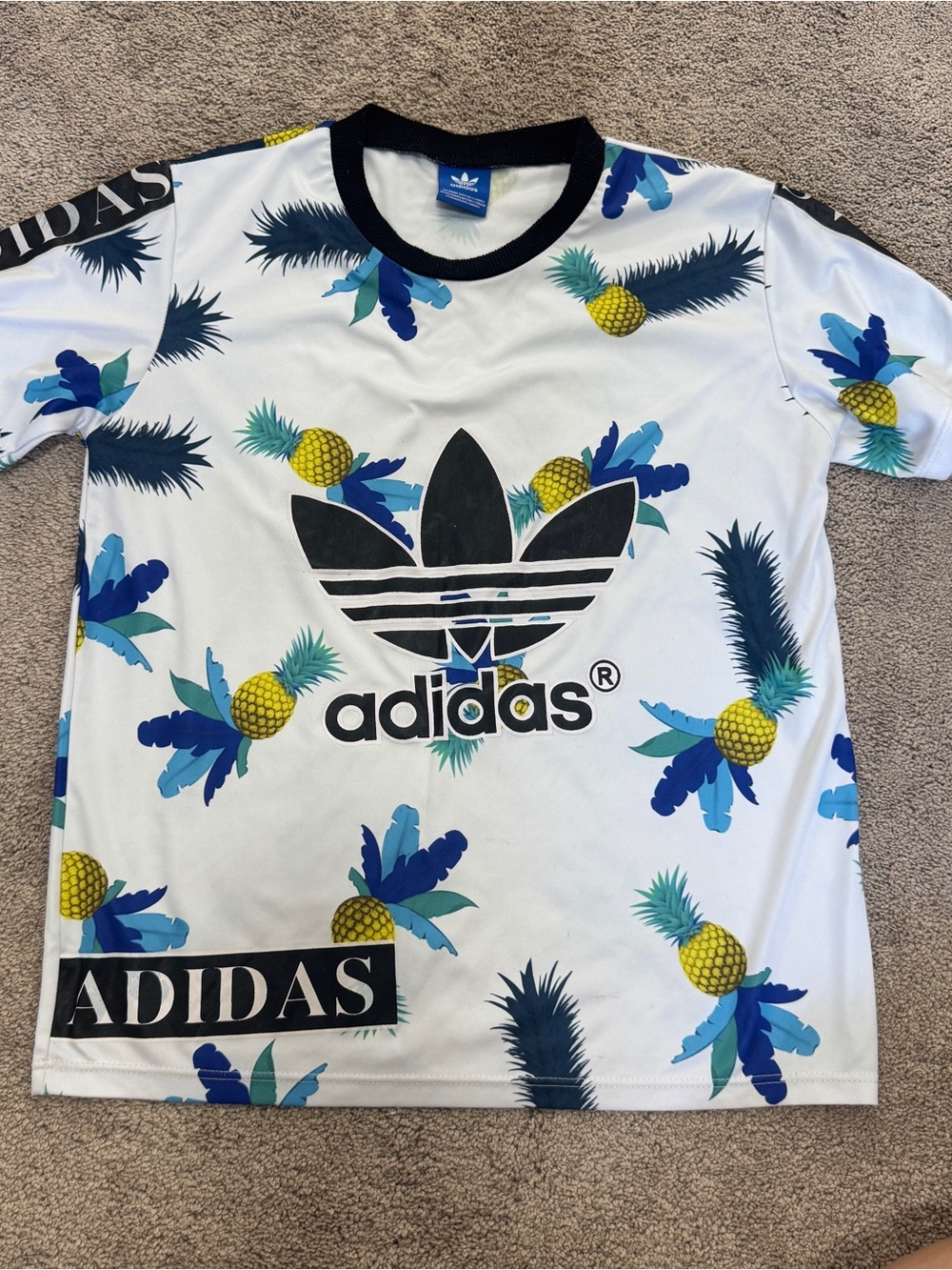 adidas White Pineapple Print Short Sleeve Tee